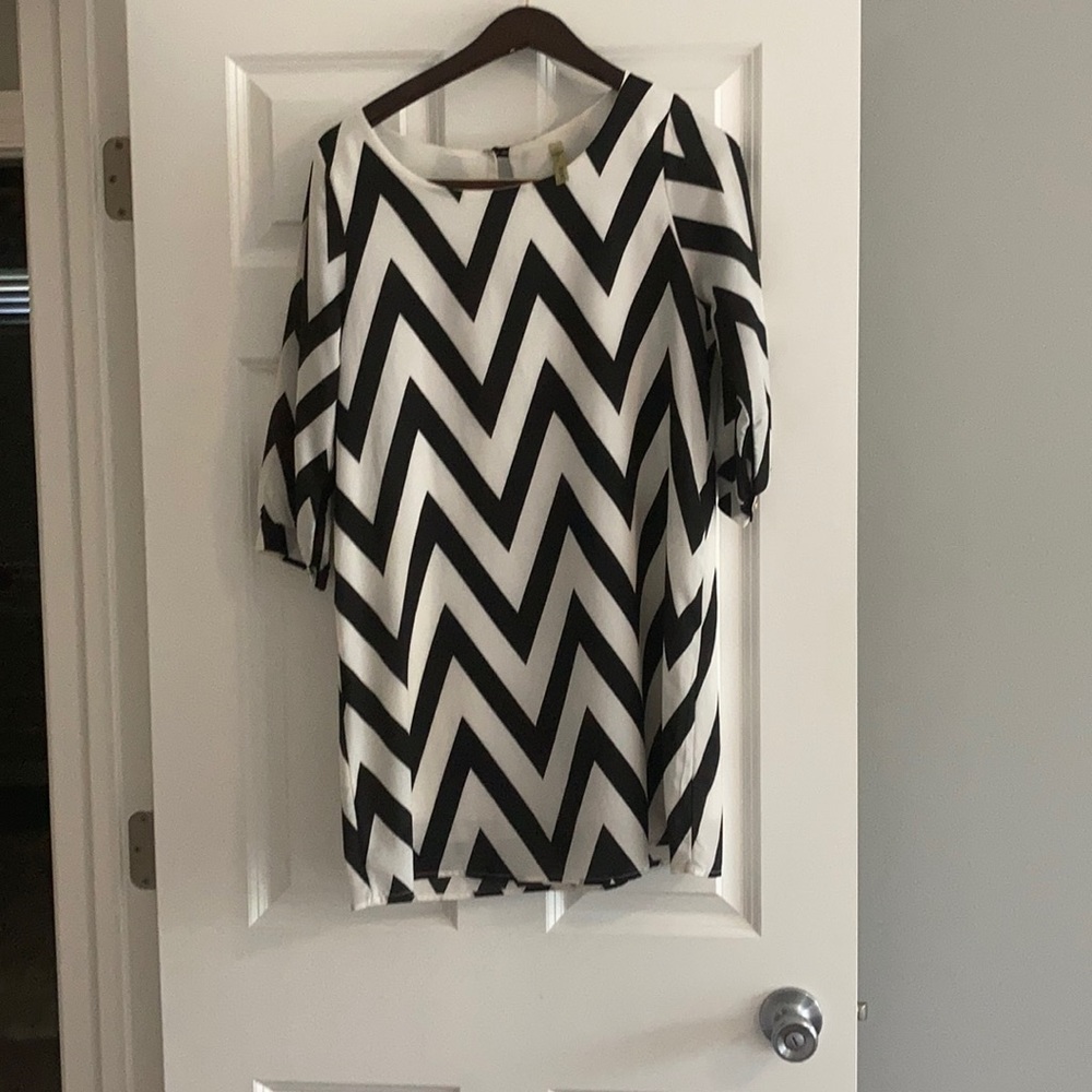 Black and white chevron shirt dress